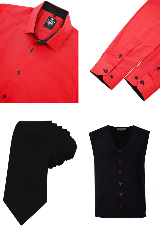 Driedelig pak met overhemd, vest en stropdas