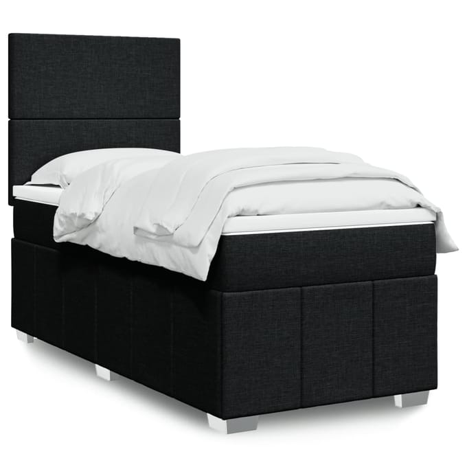 vidaXL - Boxspring - met - matras - stof - zwart - 90x200 - cm