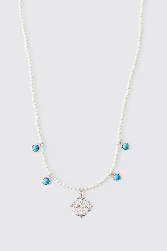 Edelsteen en Kruis Ketting | Silver