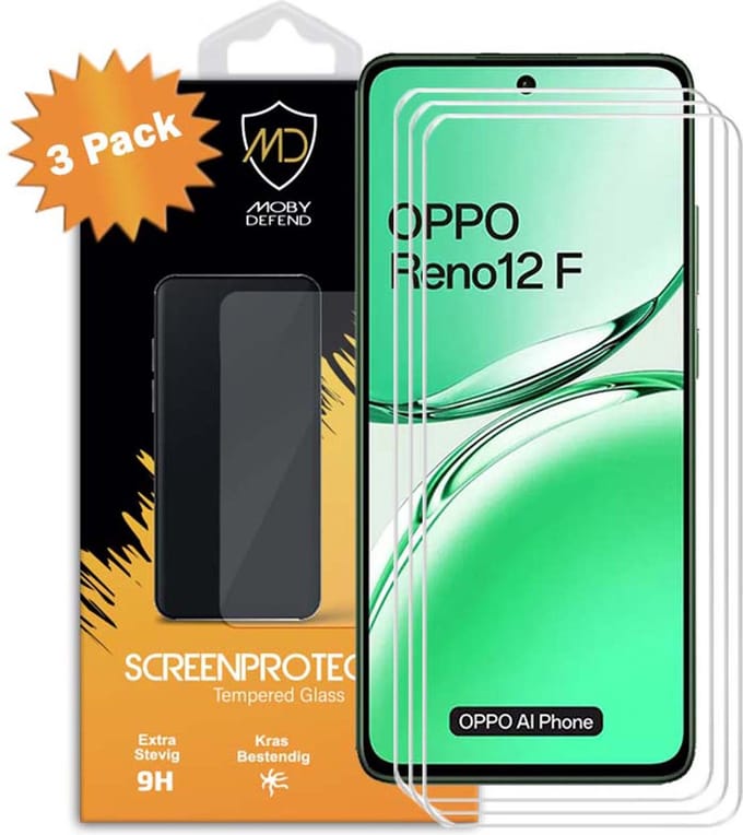 3-Pack MobyDefend Screenprotectors - Geschikt voor Oppo Reno12 F - Case-Friendly Screensaver - Gehard Glas
