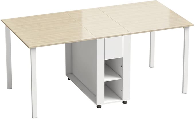 Pugsdrly - Klaptafel - Uitschuifbare eettafel - Voor 6 personen - 168 cm - 2 lades - 4 opbergvakken