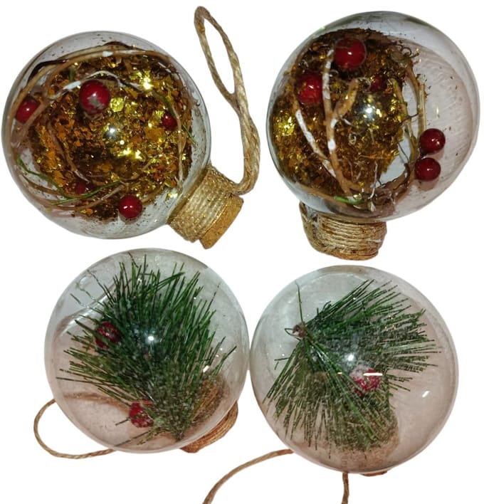 kerstballen set glas 4x met decoratie
