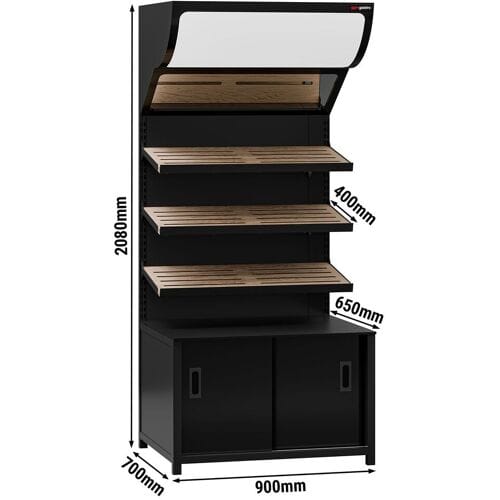GGM Gastro Broodstelling - MADRID - 900mm - met 3 planken - houtlook eiken zwart