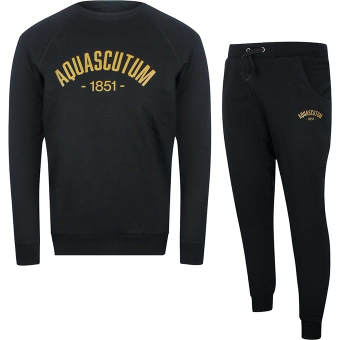 Aquascutum Old School Crewneck Zwarte Trainingsbroekset