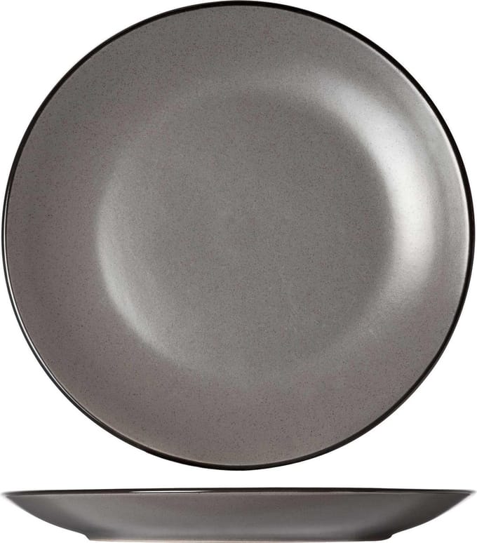 Speckle Grey plat bord 27cm met zwarte boord Set van 6