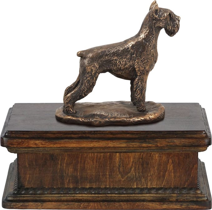 Schnauzer urn - elegante urn met hondenstandbeeld voor as van je huisdier