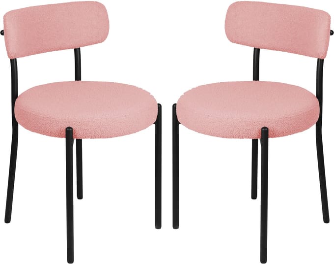 PIPIPOXER-Eetkamerstoel - Set Van 2 -metalen poten+Teddy Velvet, Roze