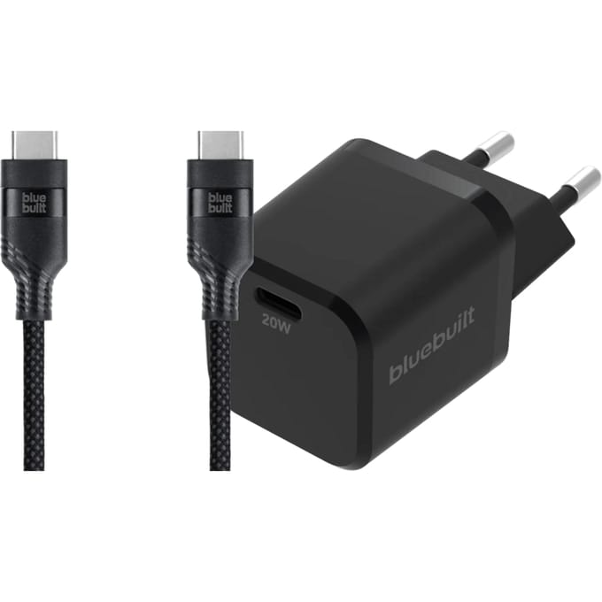 BlueBuilt Power Delivery Oplader 20W + Usb C Kabel 3m Nylon Zwart