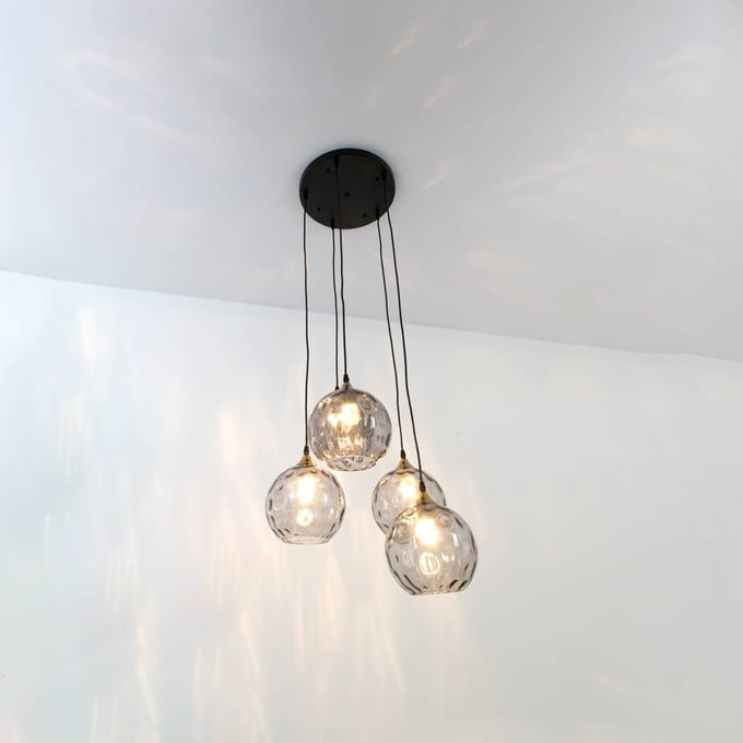 Holländer Hanglamp Milano, vijf kappen van rookglas