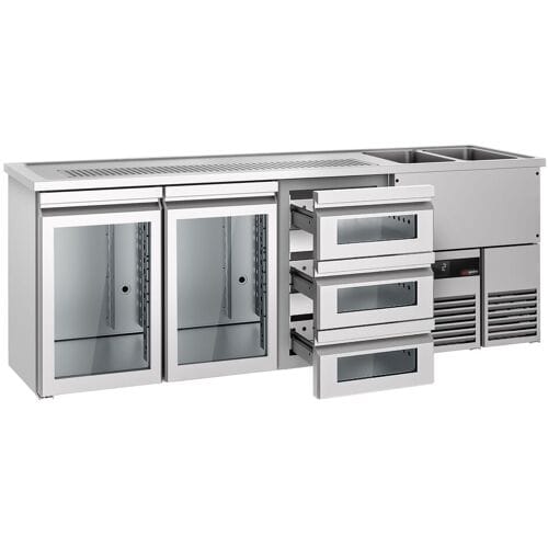 GGM Gastro Bierkoeling PREMIUM - 2500x700mm - 2 glazen deuren & 3 laden zilver