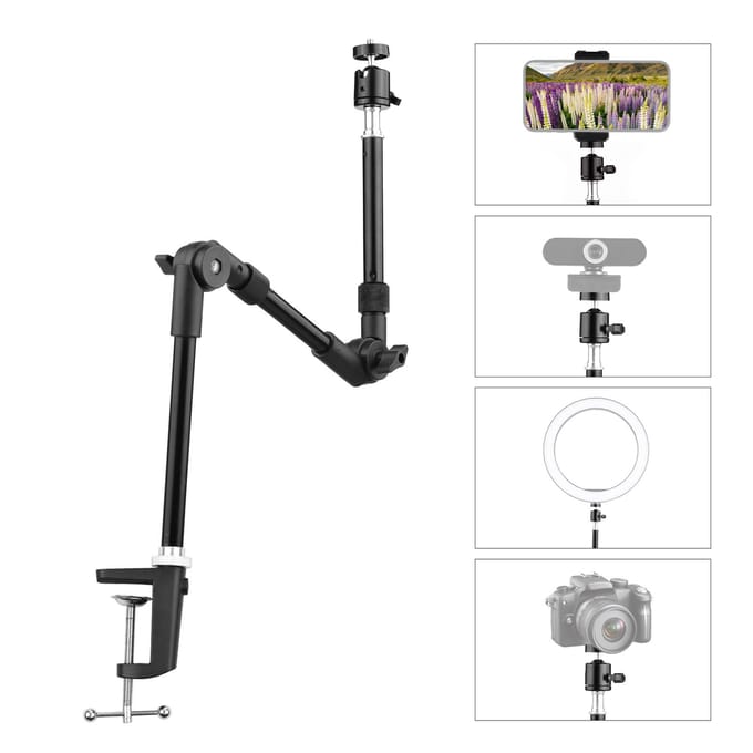 Andoer ST-01 Flexibele opvouwbare bureaustandaard, metalen beugel, 1/4 inch schroef, 3 kg draagvermogen zwart