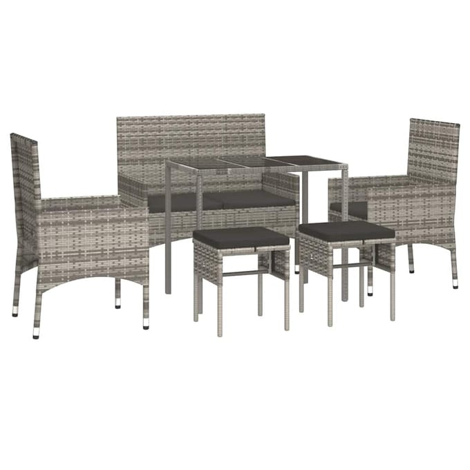 vidaXL - 6-delige - Loungeset - met - kussens - poly - rattan - grijs