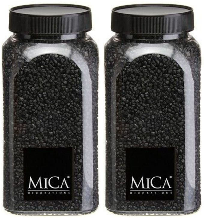 Mica Decorations decoratie stenen/granulaat - 2x - 650ml - zwart - hobby steentjes