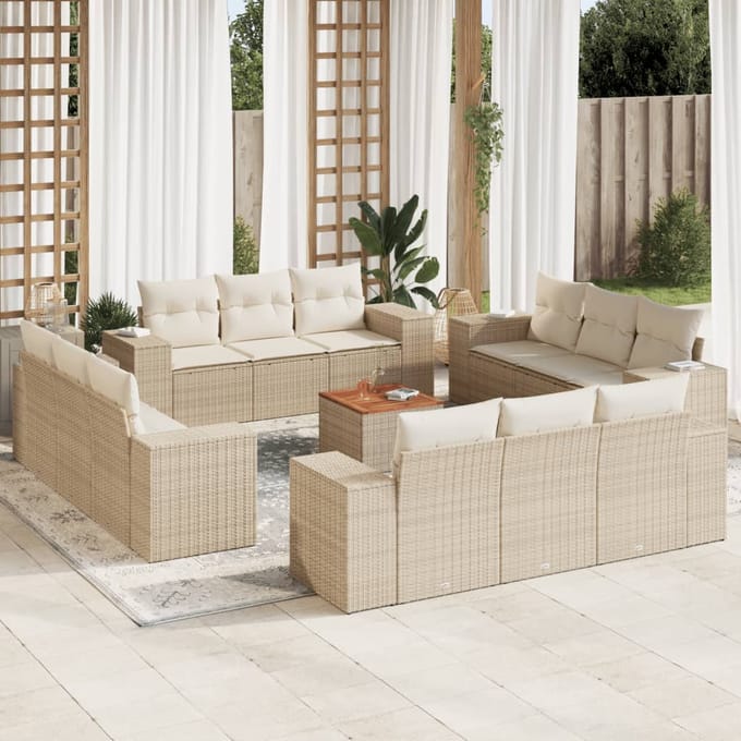 vidaXL - 13-delige - Loungeset - met - kussens - poly - rattan - beige