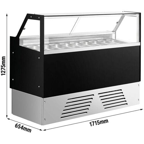 GGM Gastro Eistheke EMMA - 1710mm - Umluft - für 9x 5 Liter oder 6x 7 Liter Eisbehälter - Schwarz