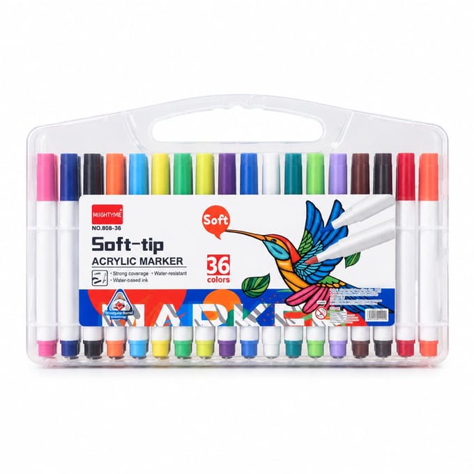 Watercolour marker set - 36 colours - washable soft tip - triangular white barrel gift box