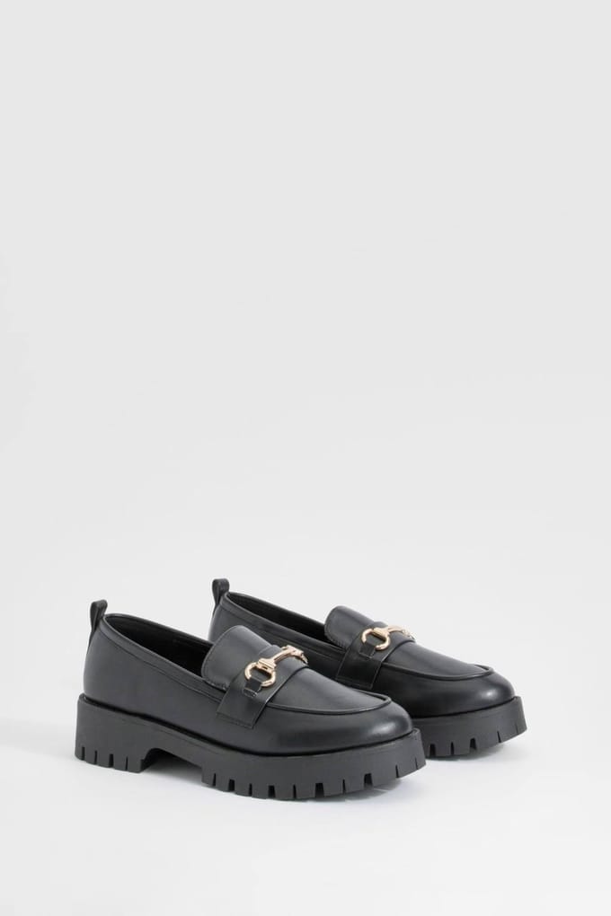 boohoo Dames Brede pasvorm chunky T-Bar loafers | Zwart | Maat: 36