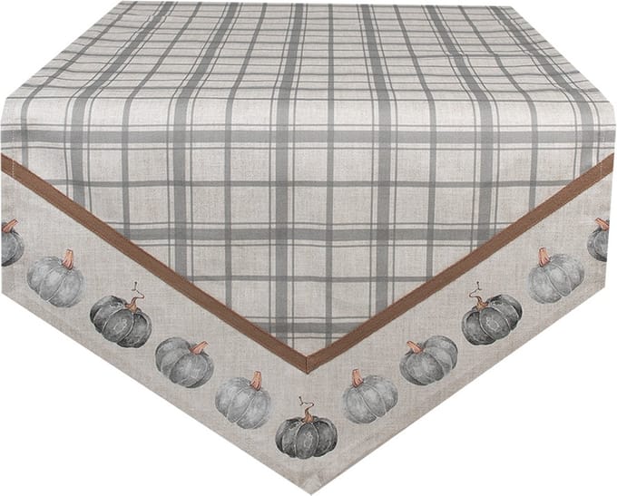 Clayre & Eef Tafelloper Overig 50x160 cm Grijs Katoen Pompoen Herfst decoratie