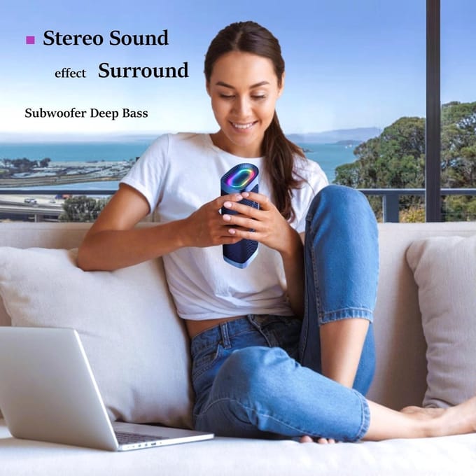 Draagbare Bluetooth Speaker met Kleurrijke LED Verlichting, IPX6 Waterdicht