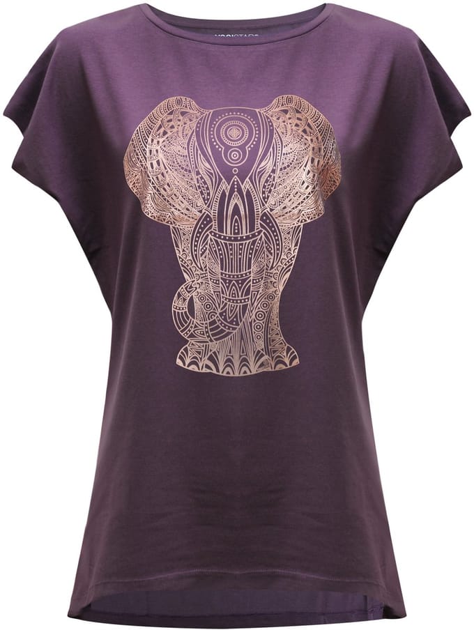 Yoga-T-Shirt Batwing „elephant“ - berry/copper