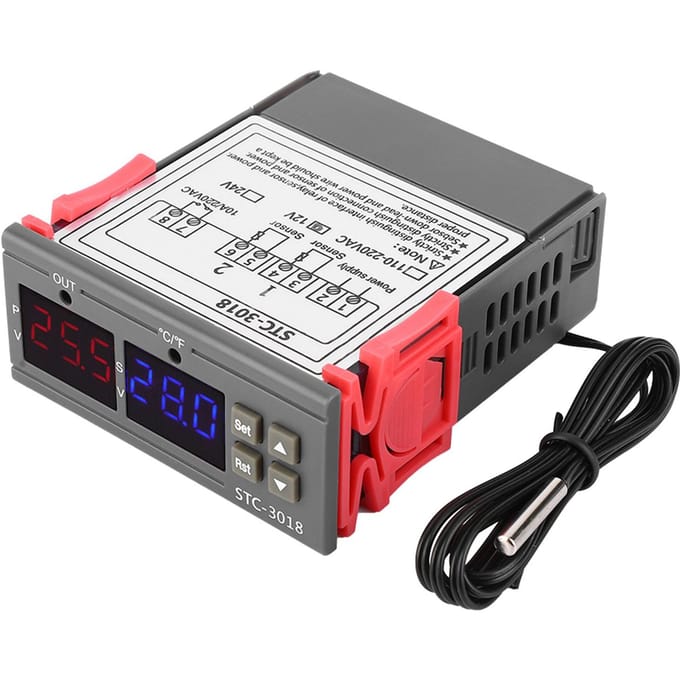 STC 3018 Contrôleur de température numérique Capteur Thermostat avec câble NTC Longueur 1M (24V) gray
