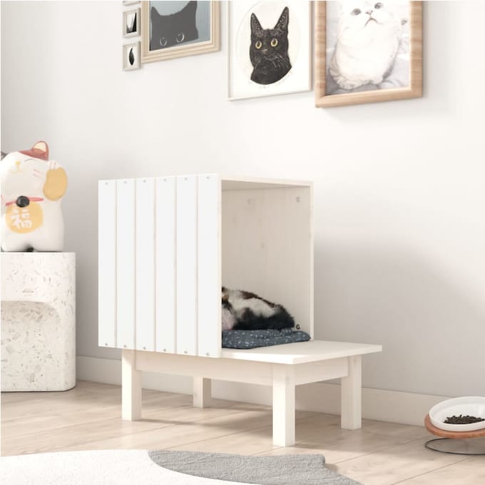 vidaXL - Kattenhuis - 60x36x60 - cm - massief - grenenhout - wit