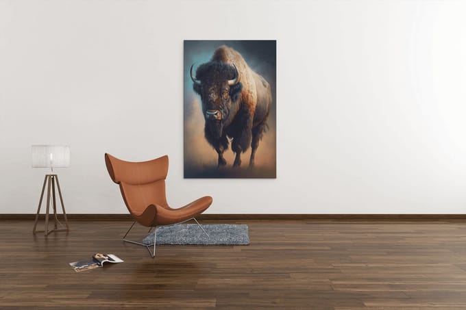 Canvas Schilderij - Dieren - Bizon - 90x60x2 cm