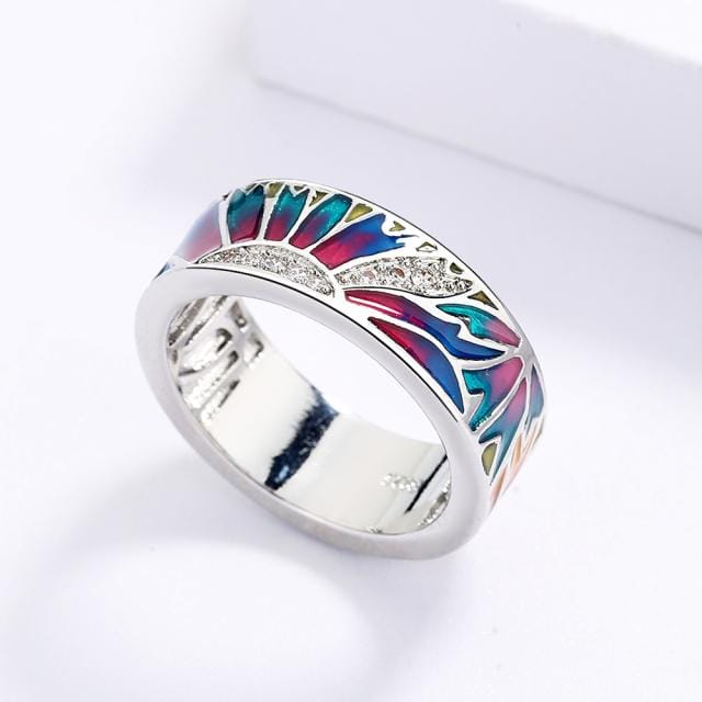 Mode Luxe 925 Zilver Blauw Epoxy Emaille Zoet En Romantisch Voor Dames Handgemaakte Ring Verjaardagsfeest Uitje Sieraden 8 wit
