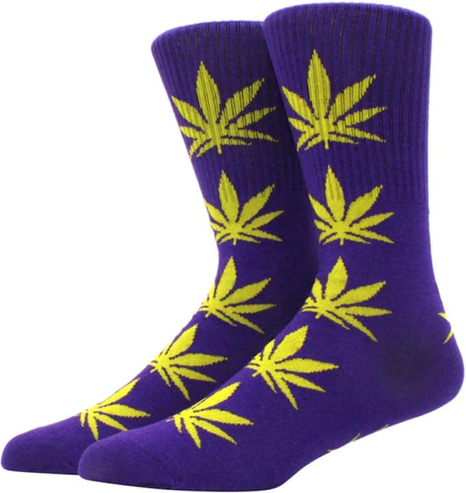 Finnacle - Wietsokken - Cannabissokken - Wiet - Cannabis - Paars-geel - Unisex - Maat 36-45!