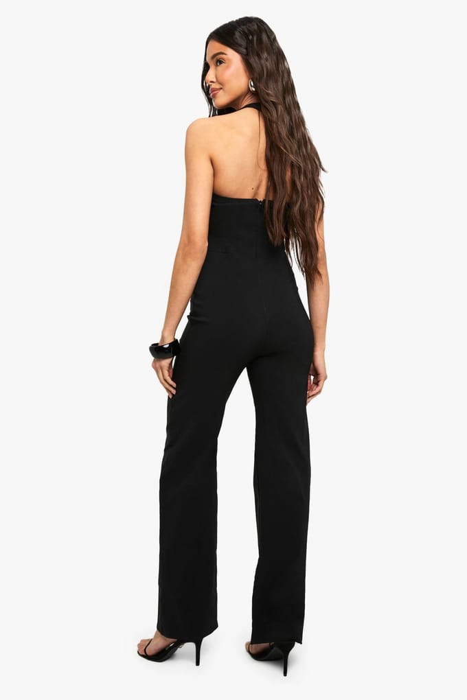 boohoo Dames Bengaline Halterneck Korset Jumpsuit | Black | Maat: 14