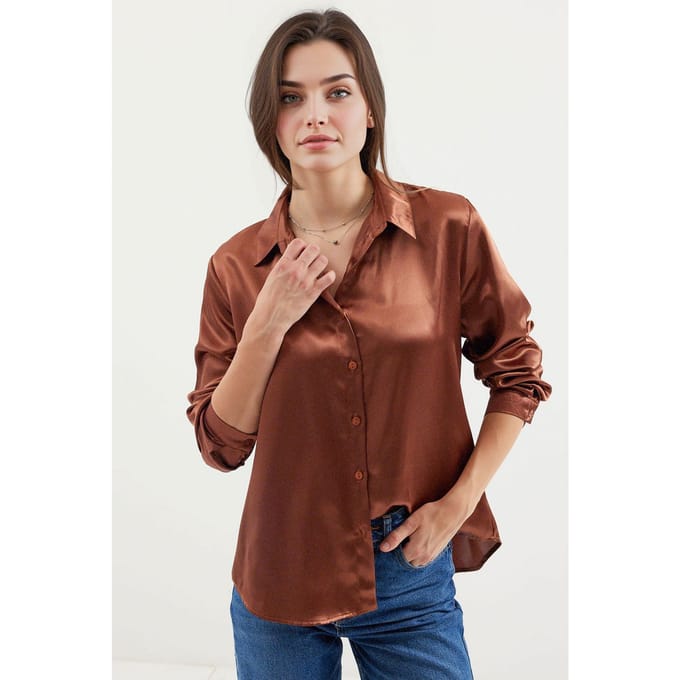 Satin Lange Mouw Knopshirt
