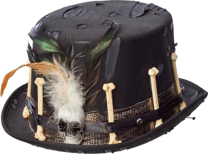 Halloween/horror steampunk hoed - met skelet/botten - zwart - polyester - voor volwassenen