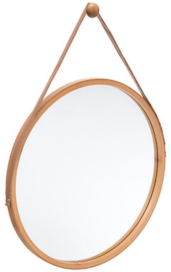5five Wandspiegel met ophanghaak - rond - bamboo - leer - D38 cm