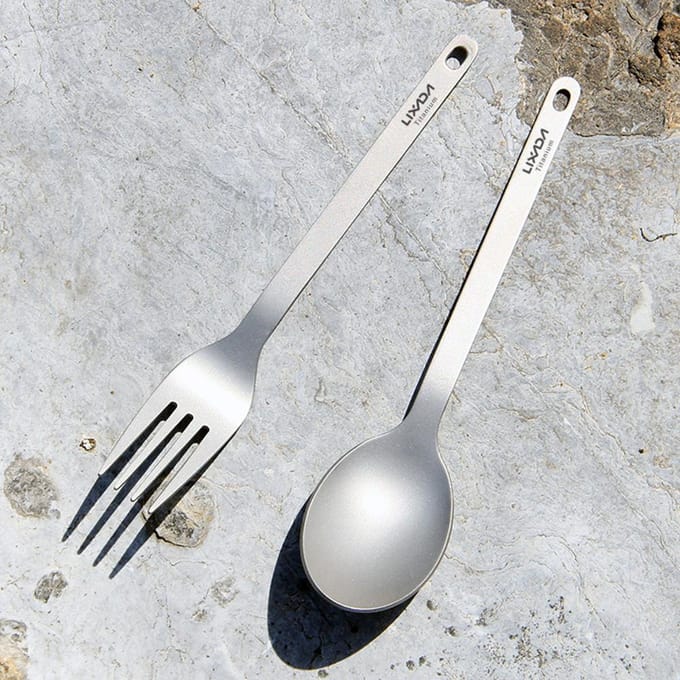 Lixada Ensemble de couverts légers en titane avec fourchette et cuillère pour le camping à domicile et la randonnée Spoon & Fork white