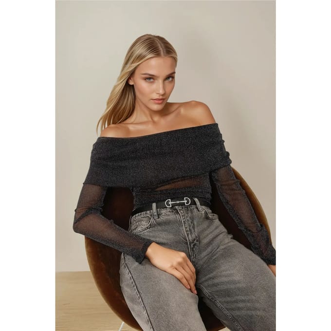 Off-shoulder Glanzende Tulle Blouse