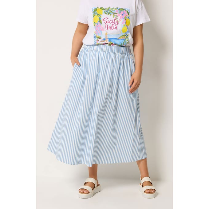 Yours Blauwe Gestreepte Poplin Rok Size 42