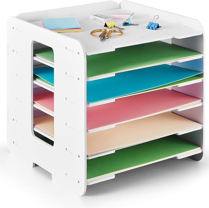 Papier Organizer Bureau - Documenten Houder - Thuiswerk Kantoor - 6 Laags Stapelbaar - 32x32x33 cm - Wit