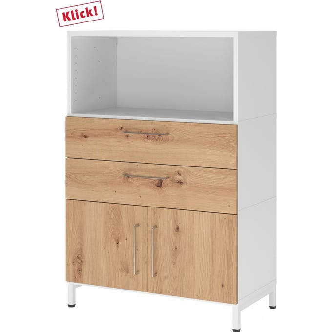 FlexWall | 3 OH | deuren + laden + kast | met sokkelframe - Wit/Essen-Eik