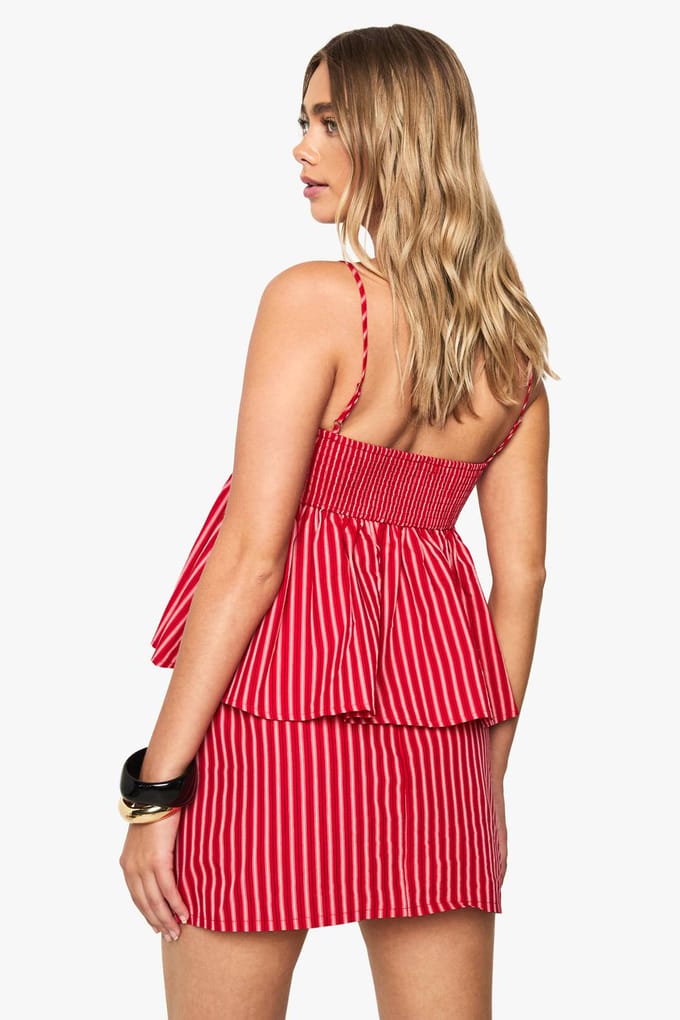 boohoo Dames Gestreepte mini-rok | Red | Maat: 8