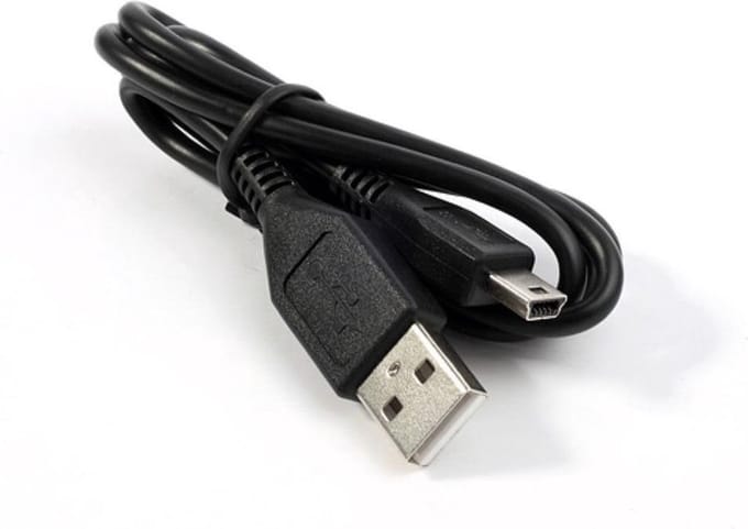 Shop4 - Actioncam USB naar Mini USB Data- en Oplaadkabel - 0.8 meter Zwart -  incl. opbergzakje