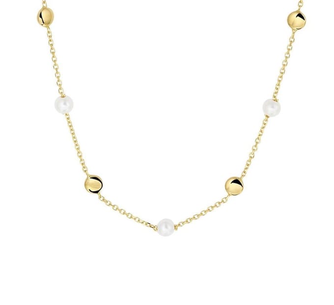 YO&NO - Ketting -  Goud - Anker - Parel - 1,1 mm - 42 /45 cm - Sieraden vrouw - 585 goud