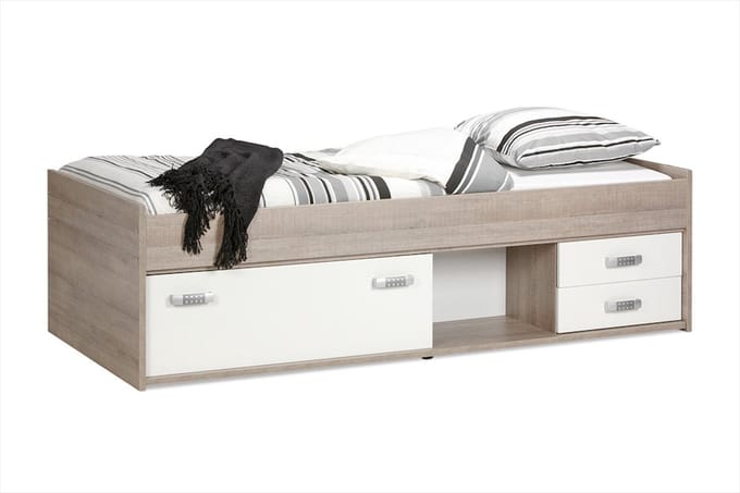 Beter Bed Basic Kajuitbed Pep - Kinderbed met opbergladen - 90x200cm - Eiken/Wit