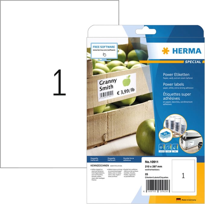 Etiket herma power 10911 210x297mm wit 25st | 32 stuks