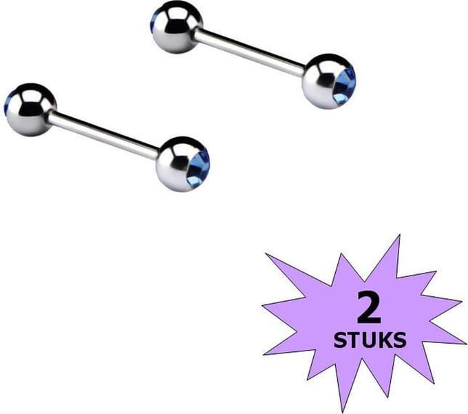 Fako Bijoux® - Barbell Piercing - Kristal - 12mm - Blauw - 2 Stuks
