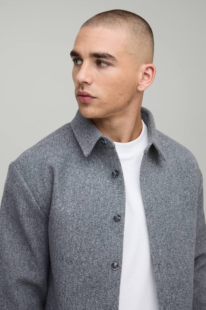 Regular Fit Geborsteld Overshirt | Grey | Size XS