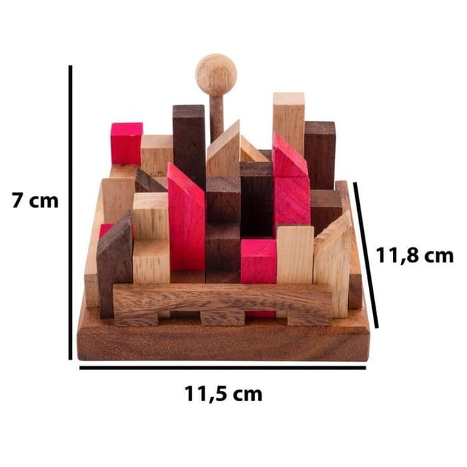 Casse-tête en bois - Engelhart - La cité infernale - 11 pièces - Niveau difficile - Écologique marron