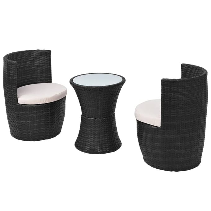 vidaXL - 3-delige - Bistroset - met - kussens - poly - rattan - zwart