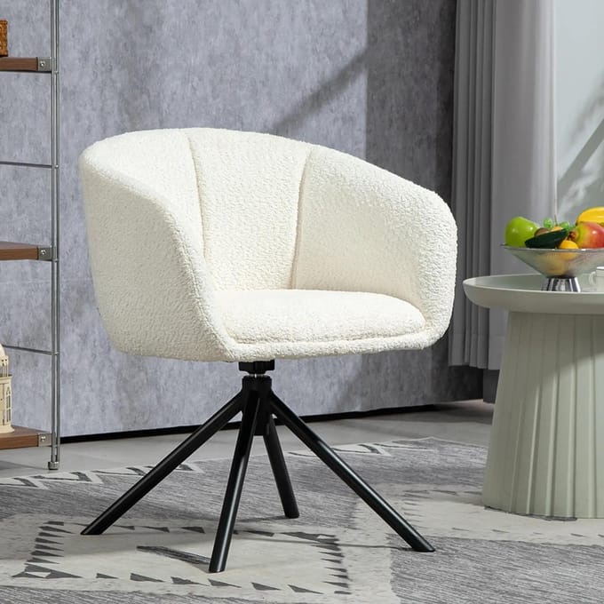 Sweiko Fauteuil - Teddy - Eetkamerstoel - Draaibaar - Maximale belasting 120 kg - Crème