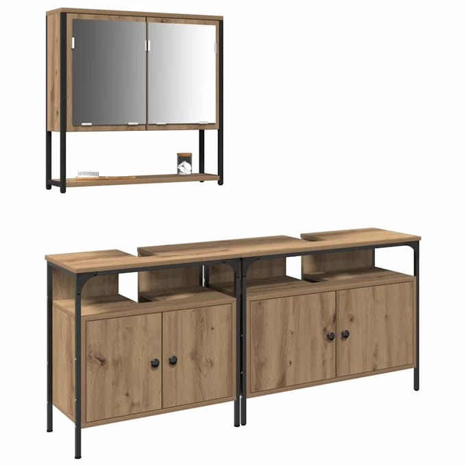 vidaXL - Badkamermeubel - Set - 3 - st - Bruin - Bewerkt - hout
