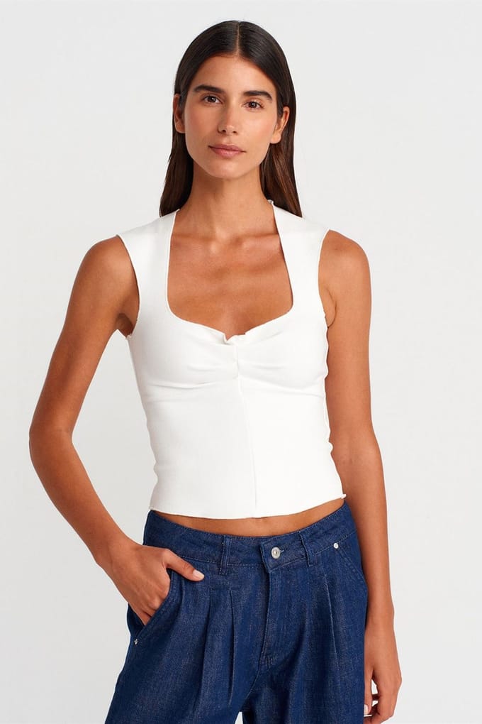 Aansluitende Mouwloze Crop Blouse Met Vierkante Hals